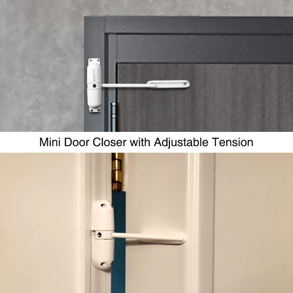 Safety Spring Door Closers, Adjustable Closing Door Hinge, Automatic Stopper Fire Rated, to Convert Hinged Doors to Self Closing Doors - White