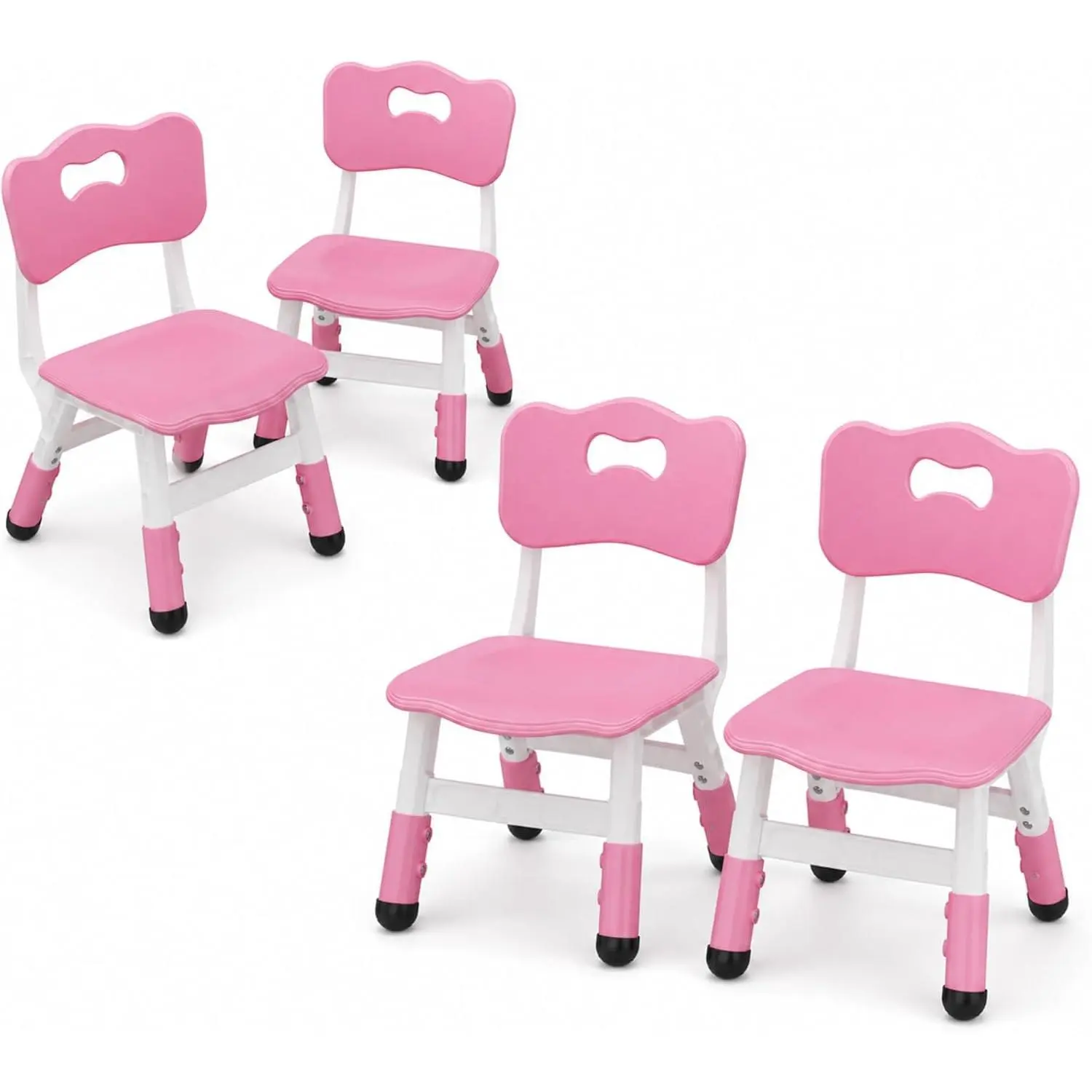 【GARVEE】4 Pcs Adjustable Kids Chairs, 3 Level Height Adjustable Toddler Chairs for Kids Ages 3-8, Ergonomic Backrest Durable Plastic with Non-Slip Feet, Pink Child Seats for Home, Kindergarten, Classroom and School Activities