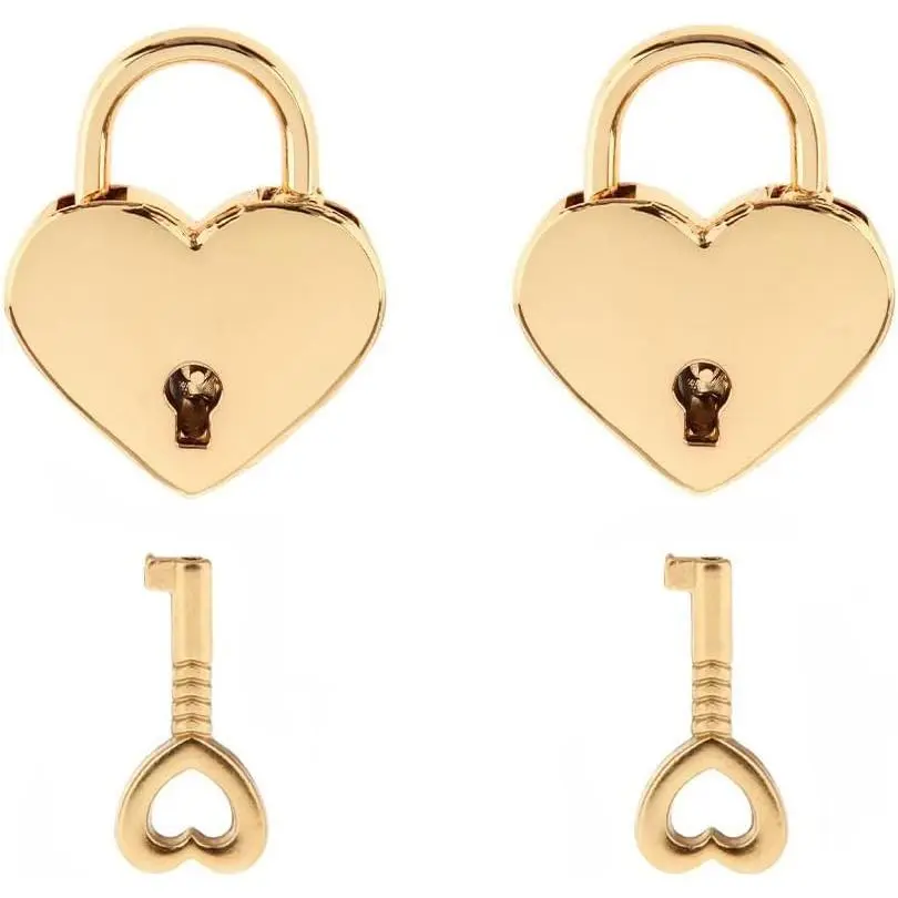 2 Pcs Heart Lock with Keys, Heart Shaped Gold Lock for Diary |   Cute Mini Padlock for Jewelry Storage Box Baggage Diary Book Jewelry Box