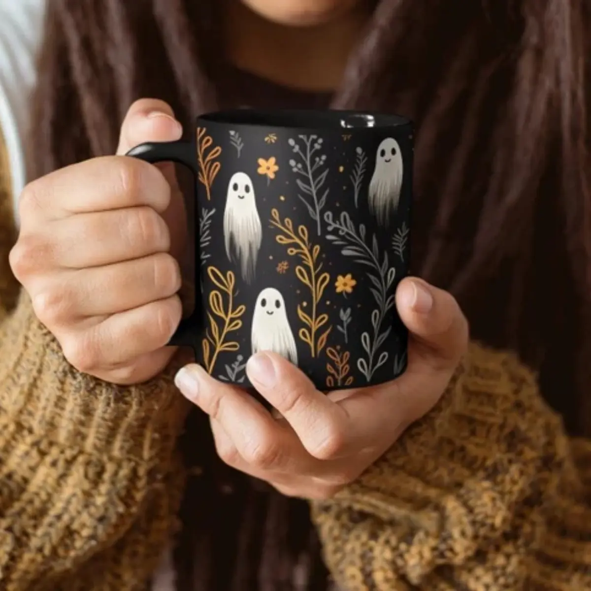 11oz, 15oz Cute Ghosts Ceramic Coffee Mug, Soft Fall Aesthetic Festive Halloween Decor Cup, Heartfelt Teacher Appreciation Gift For Educators Halloween Thanksgiving Back To School Birthday Present