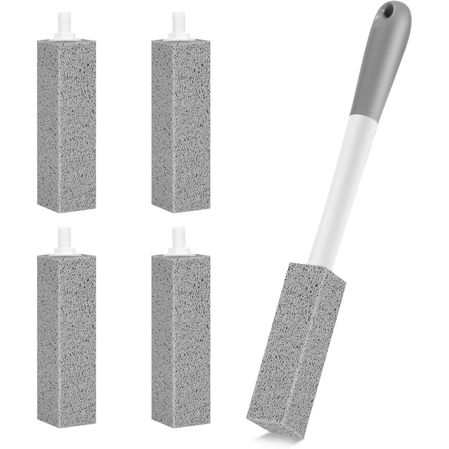 4 Pack  Toilet Pumice Stone with Long Handle,Pumice Stone Toilet Bowl Cleaner,1 Cleaning Handle, 4 No  Replaceable Piedra Pomez for Cleaning Toilets, Bathtubs, Grills, Swimming Pools, Sinks