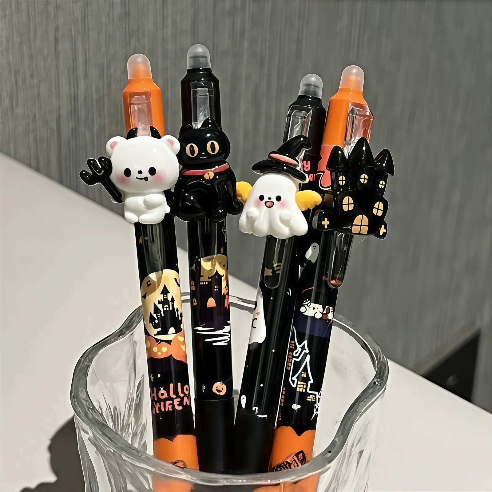 Cute Halloween Pendant Erasable Pens, Smooth Writing, Ghost Pumpkin Witch Design, 0.5mm, Student Notes, Homework Stationery