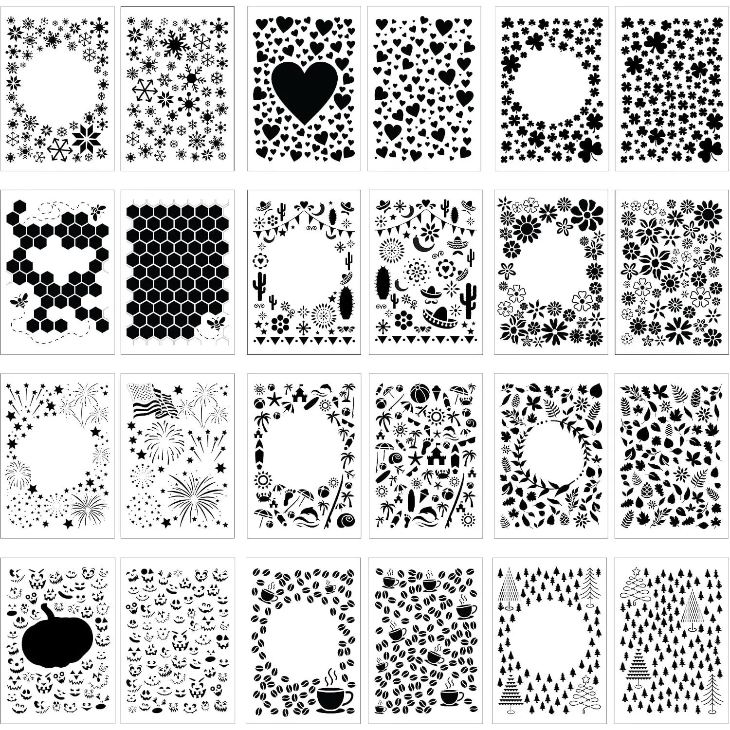 Seasonal Stencils - 24 Journal Stencils with Monthly Holiday and  Layouts, Sized for A5  Journal, Seasonal DIY Craft Templates, Scrapbook Supplies, and Woodwork Layouts