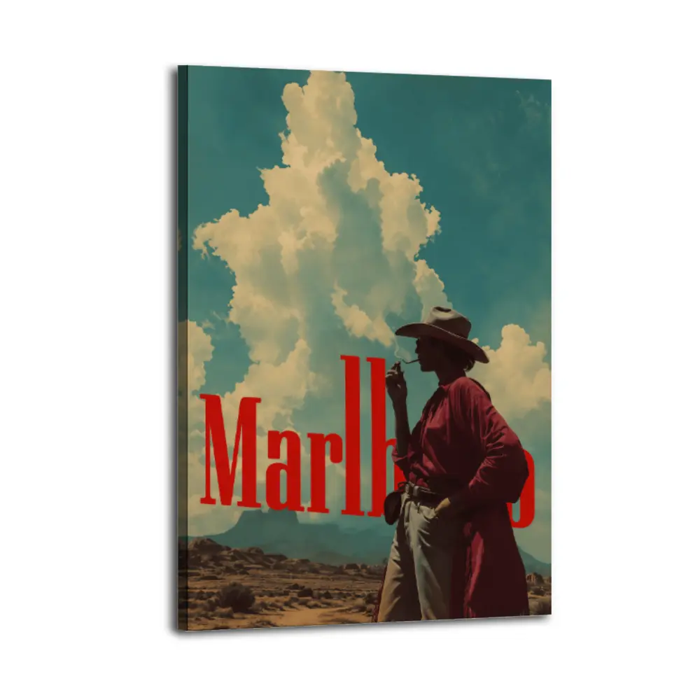 Vintage Marlboro Western USA Cigarette Poster - Multi-Size Lightweight Neutral Abstract Vintage Western Artwork, Fade Resistant Ultra HD Print, Retro Bar Energy Home Decor Wall Art Gift for Bar Enthusiasts