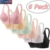 Women's 6-Pack/3-Pack Front Closure Wire-Free Workout Bras - Push-Up Cotton Blend Fixed Cup Bralettes, Easy Wear, Gentle Support, Stretch-Fit, Breathable Lightweight Adjustable Tank-Style for Daily Wear, Yoga, Light Activity