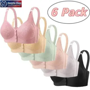 6-Pack/3-Pack Front Closure Wire-Free Sports Bras for Women, Push-Up Support Cotton Blend Fixed Cup Bralettes, Breathable Lightweight Comfortable Adjustable Tank-Style Lingerie, Soft Everyday Innerwear for Daily Wear, Home, Sleep, Yoga, Gym and Active Lif