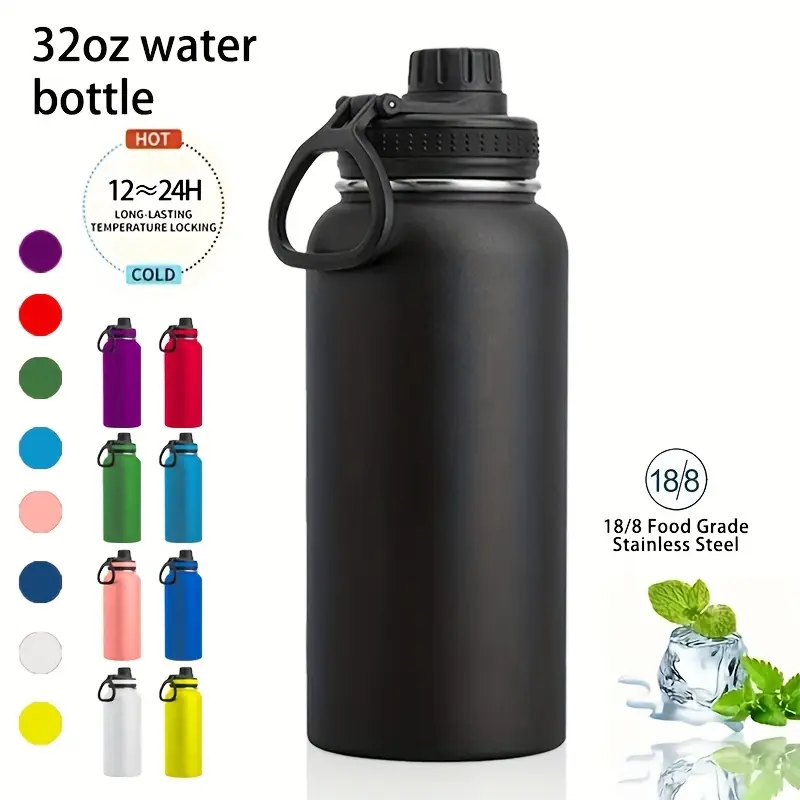 Insulated Sports Water Bottle - 1pc 950ml/32oz Stainless Steel Thermal Tumbler, Double-Walled, Leak-Proof, Locking, Long Lasting Temperature Locking, Wipe Clean, Portable for Outdoor Activities, Insulated Sports Water Bottles, Sports Water Bottles