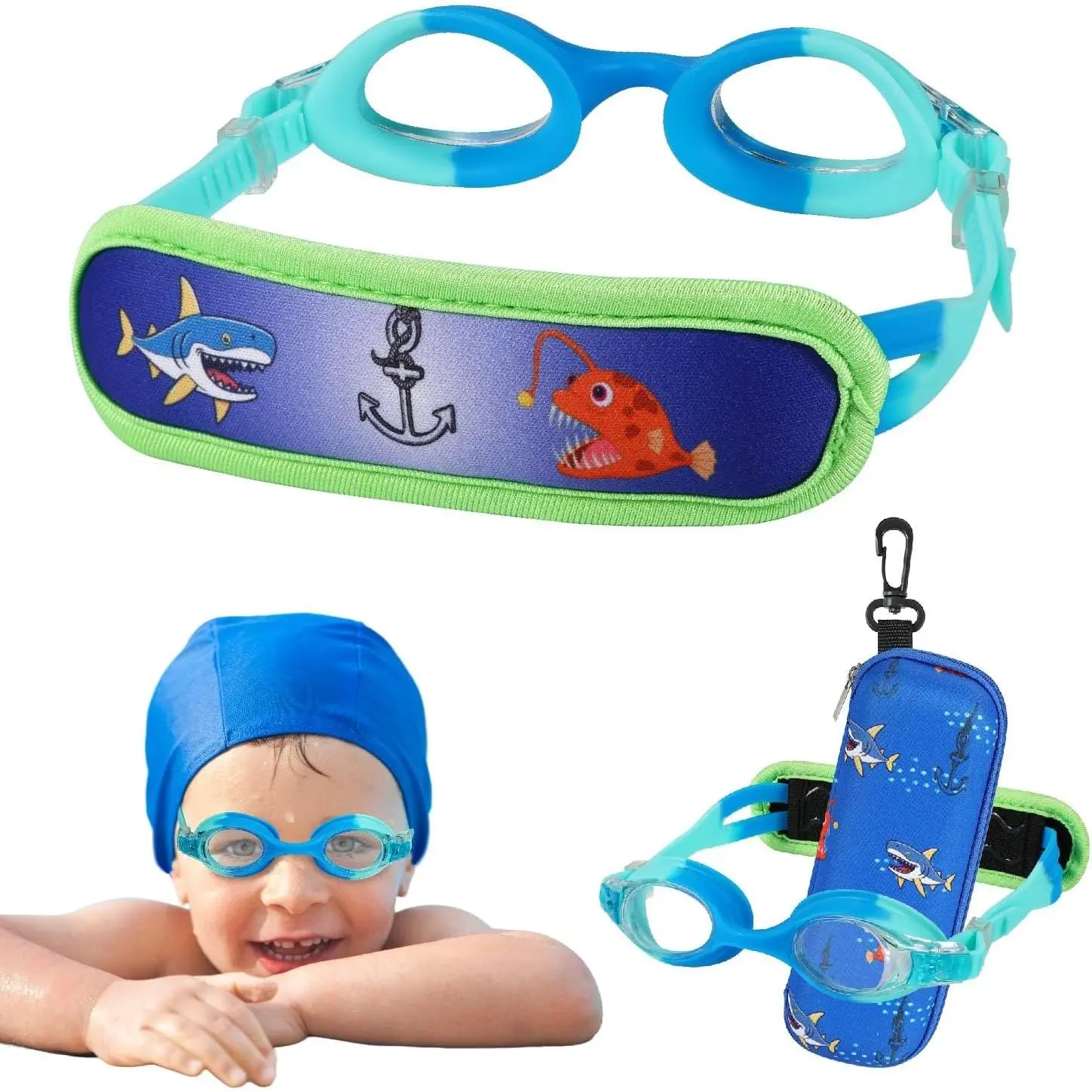 swim goggles  3-8, Goggles No Hair Pull,  Swimming goggles Fbric Strap