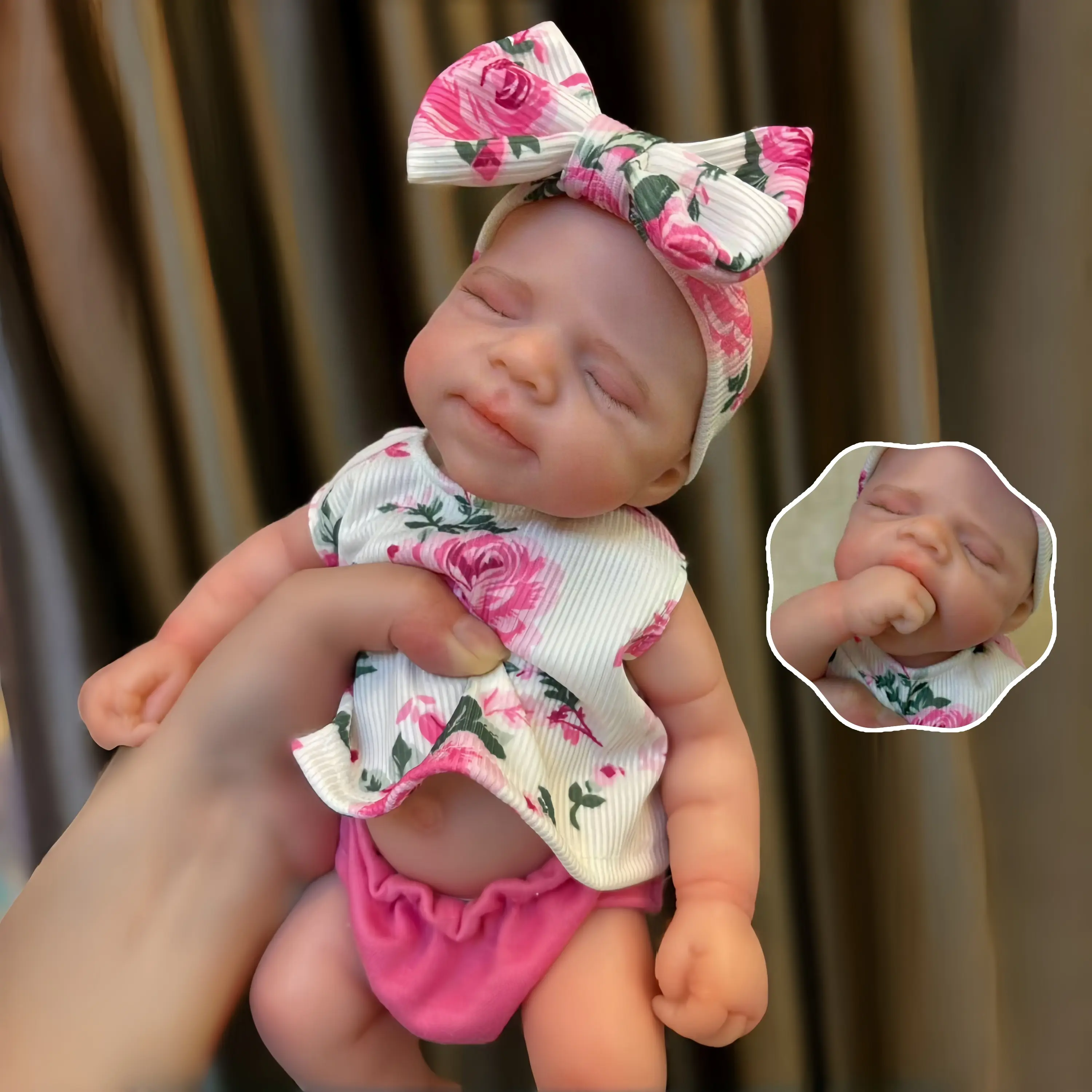 Otarddolls Realistic Newborn Baby Soft Doll, 13in Solid Silicone Pascale Newborn Girl Doll, Painted Skin, Openable Mouth, Flexible Handmade Toy for Children’s Birthday Gifts
