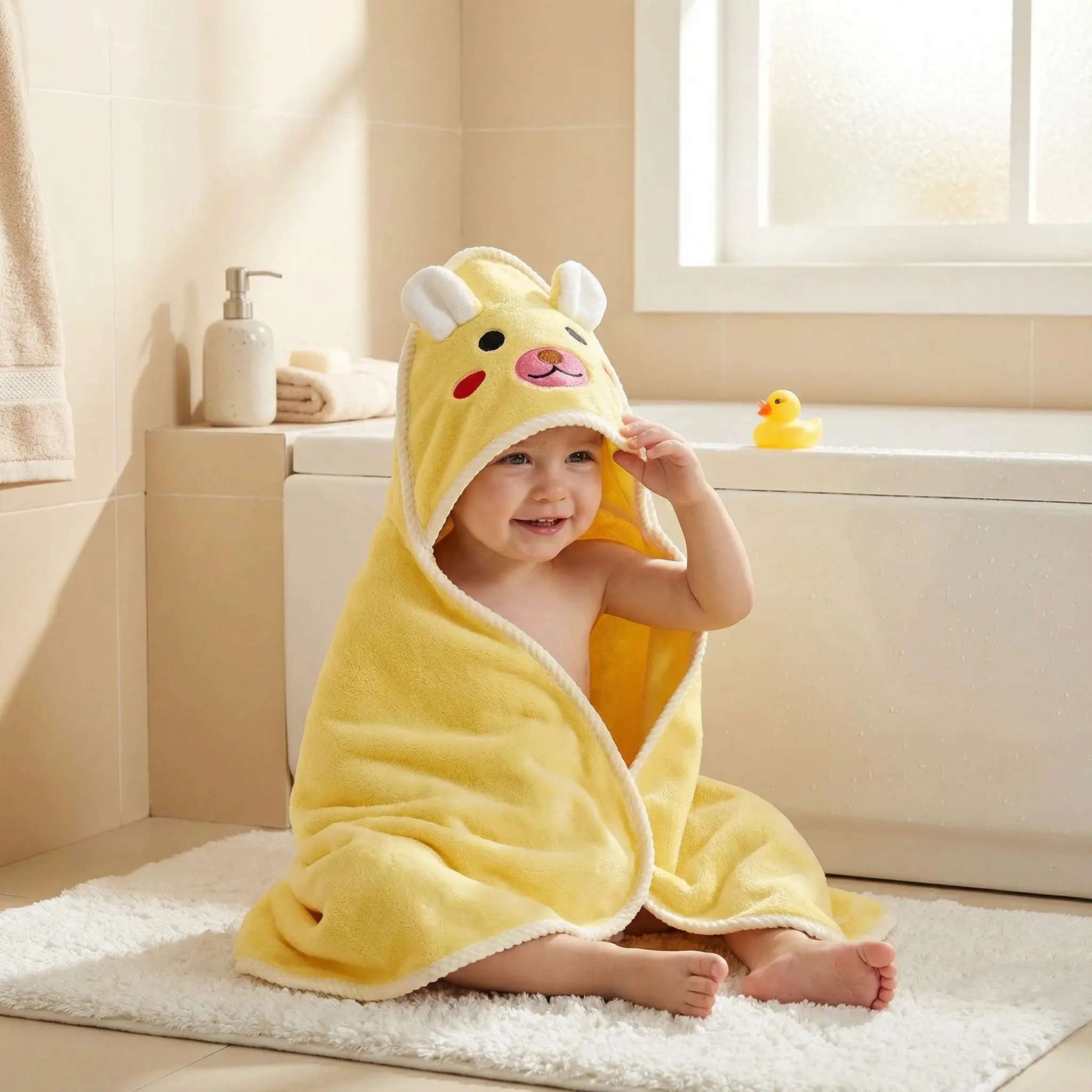Baby Animal Ear Bathrobe, Ultra-Soft Absorbent Toddler Robe, Newborn Blanket Gift, Fun Cute Cartoon Design, Unisex Baby Towel or Nap Mat