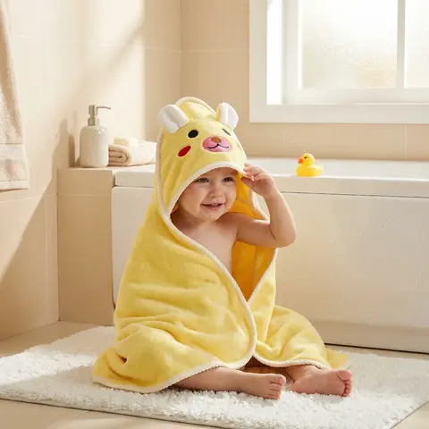Baby Animal Ear Bathrobe, Ultra-Soft Absorbent Toddler Robe, Newborn Blanket Gift, Fun Cute Cartoon Design, Unisex Baby Towel or Nap Mat