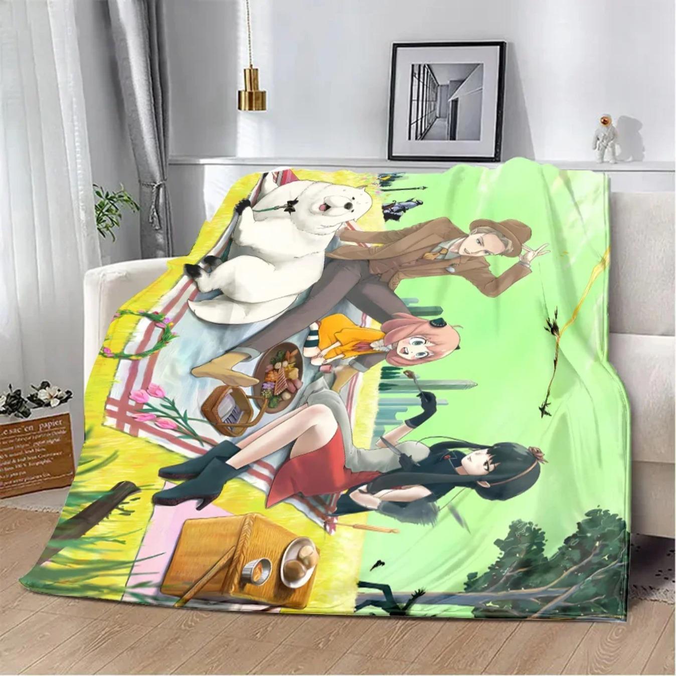 Spy x Family Anime Cartoon Printed Flannel Blanket Soft Cozy Warm Throw Blanket for Sofa Bed Picnic Travel Home Decor Birthday Gift for Fans