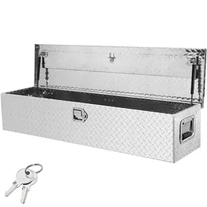 VEVOR Heavy Duty Aluminum Truck Bed Tool Box, Diamond Plate Tool Box with Side Handle and Lock Keys, Storage Tool Box Chest Box Organizer for Pickup, Truck Bed, RV, Trailer, 39x13x10, Black