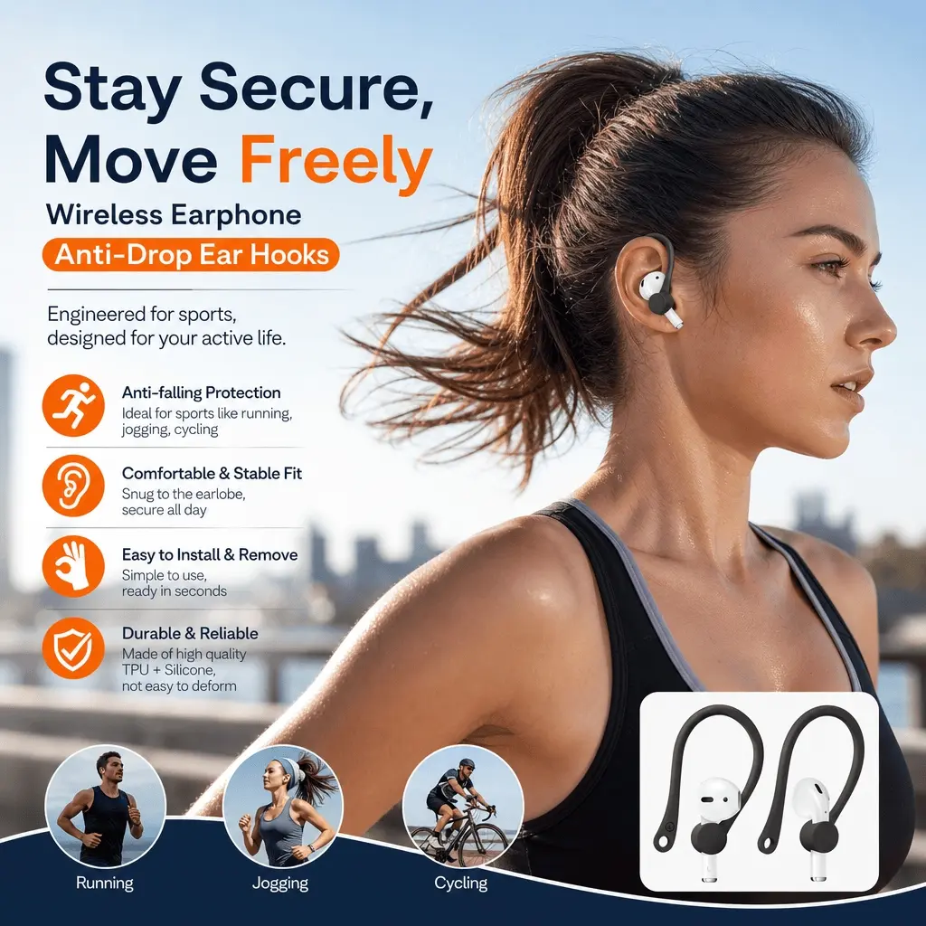 2 Pairs Mini Soft & Comfortable Silicone Ear Hooks with Ear Wings for AirPods 1 & 2, Anti-Slip Sport Grips, Invisible Secure Fit, Lightweight