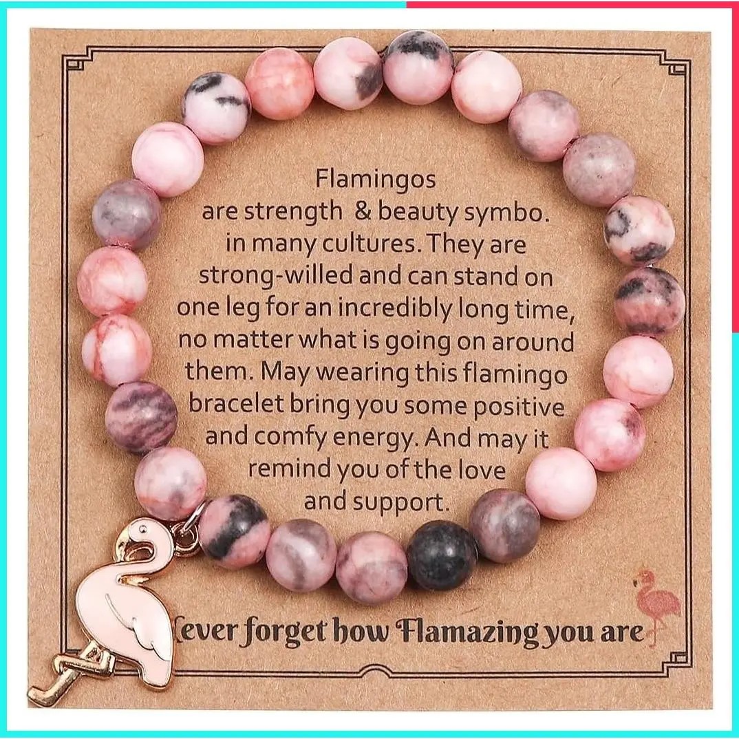 Healing Crystal Beaded Stretch Bracelet for Women - Natural Stone Flamingo Inspirational Gift, Never Forget How Flamazing You Are