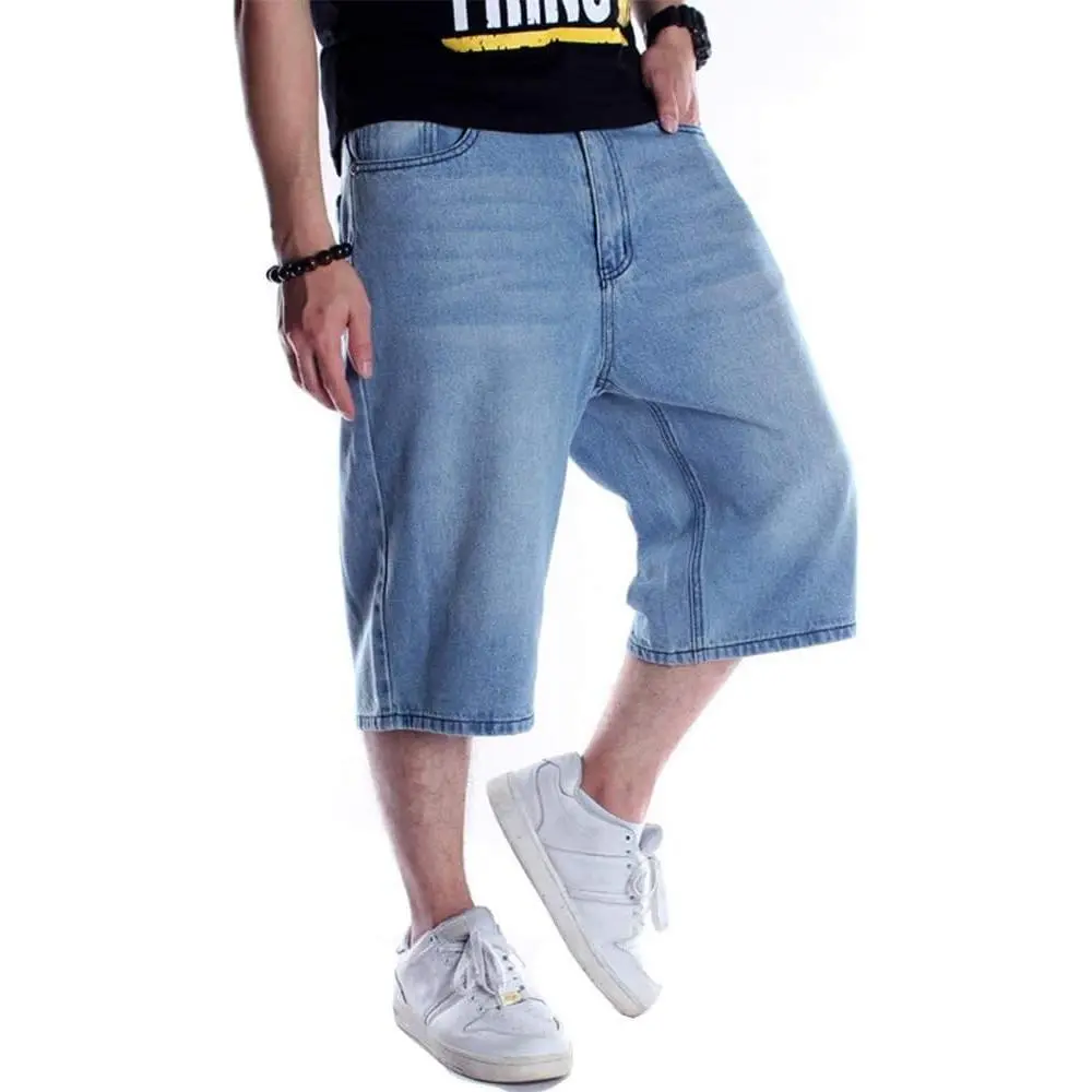 Baggy Jean Shorts for Men Casual Loose Fit Hip Hop Skateboard Denim Shorts