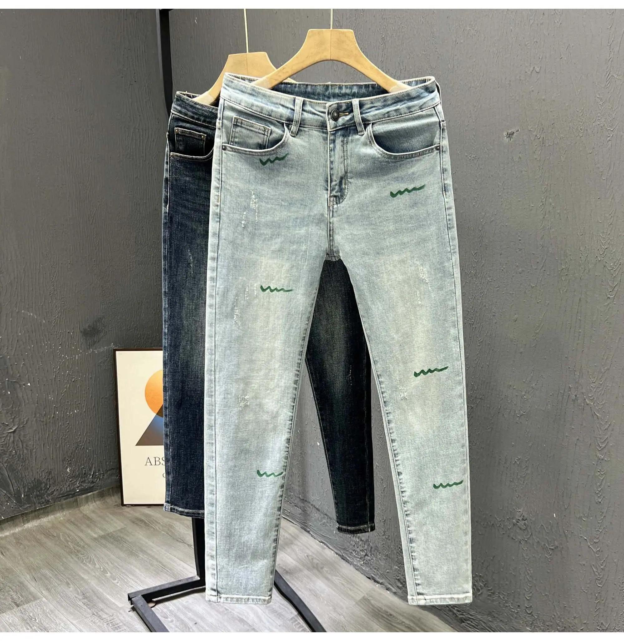 Slim Fit Men's Jeans Winter Faion Korean Sle Small Footed Pants Waed Elastic Long Trousers Haome Youth Casual Wear