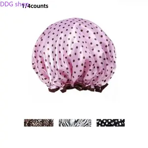 2026 4 Pieces Shower Cap Set For Women, Elastic And Reusable, Cartoon Hair Bath Caps, Double Waterproof Layers Bathing Hat Sleep Bonnet