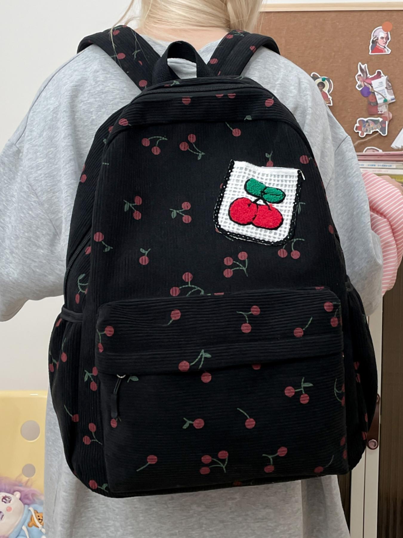 Women's backpack solid color backpack zipper closure cherry Cute Versatile Backpack versatile fashion casual trend suitable for students to go to school, campus, commuting, shopping women's backpack