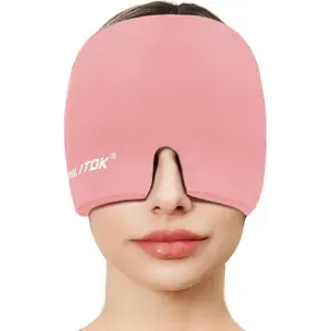 Stretchable Gel Fabric Migraine Relief Cap Sleep Mask, Hot-Cold Therapy Ice Head Wrap, Sinus & Tension Relief Protective Gear for Puffy Eyes (Pink), Stretchable Eye Mask