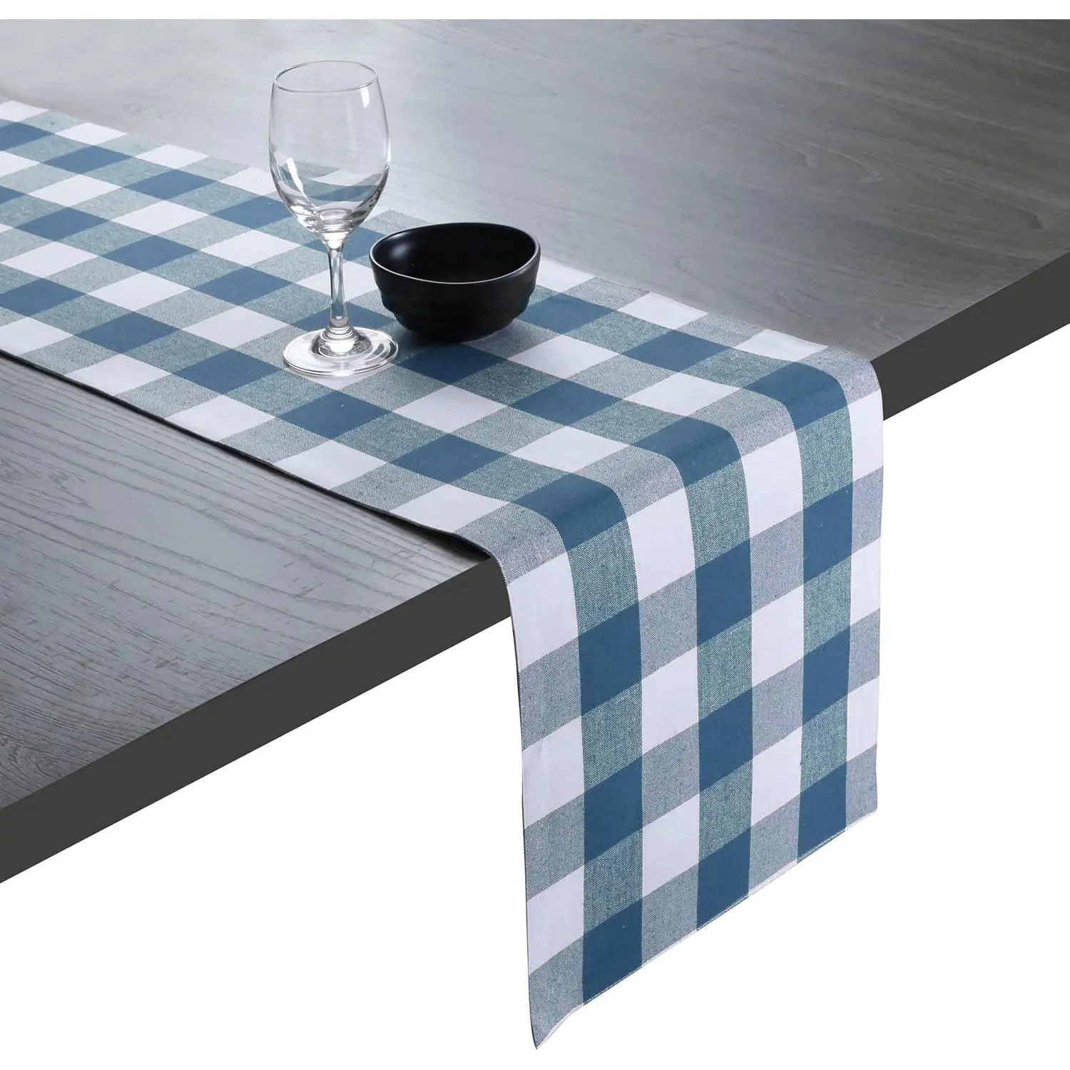 Table Runner Buffalo Check    - 13x90 Inches Kitchen Dining Table Decoration for Indoor Outdoor   Party Decor - Teal Green and White