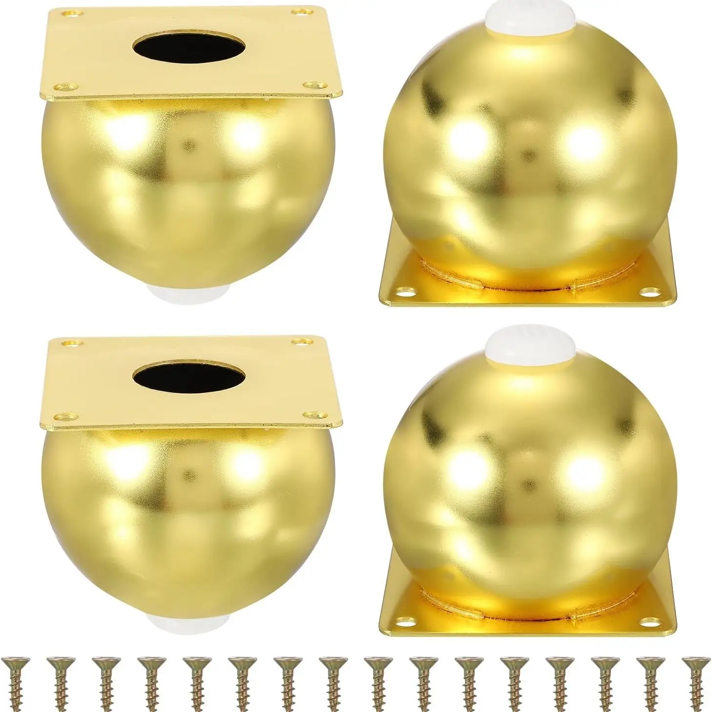4PCS Metal Hardware Furniture Legs Gold Sofa Legs 3 Inch Couch Legs Replacement Round Table Leg Cabinet Support Legs with Square Mounting Plate, for DIY Home Furniture Coffee Table TV Cabinet (Gold)