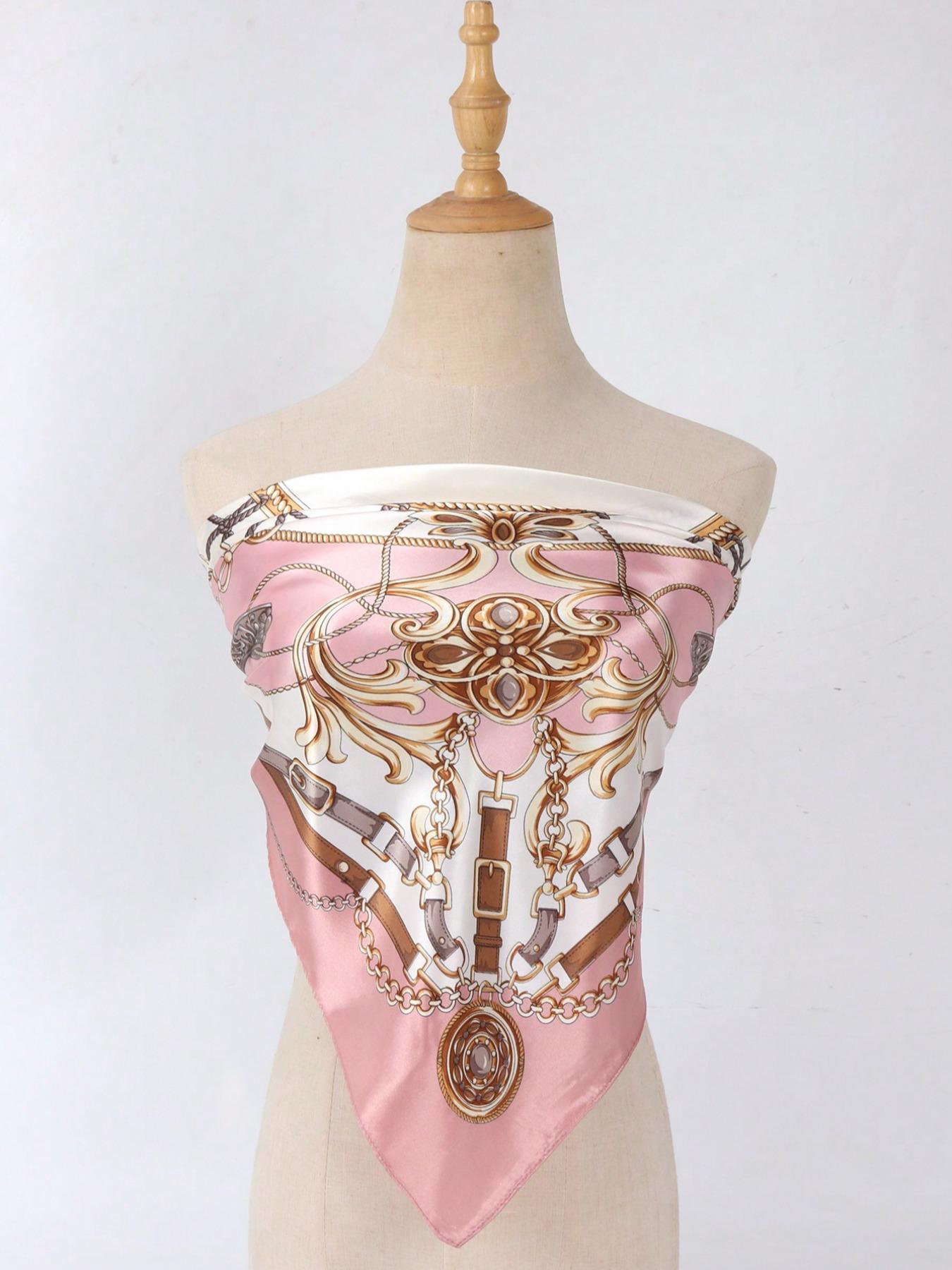 Women's Light Floral Satin Scarf, Fashionable Outdoor Headband or Hijab, Ideal Autumn Winter Accessory, Elegant Design