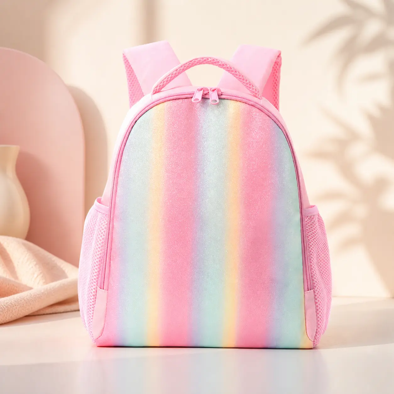 Magical Holographic Rainbow Backpack - Adjustable Unisex Medium-Sized Pink-Purple Lightweight Zipper Bag, Cute Casual Daypack for Weekend Outings & Adventures