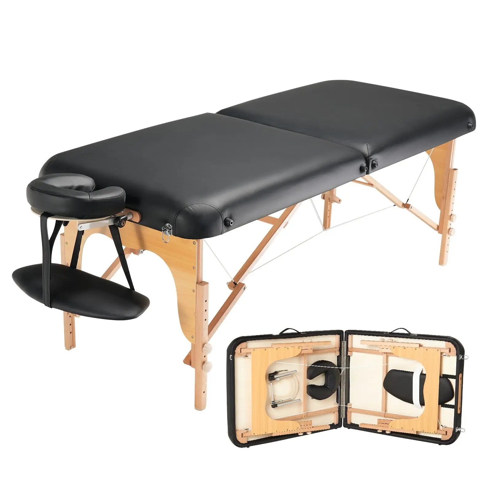 Professional 30-Inch Wide Heavy-Duty Folding Massage Table, 8-Level Height Adjustable, Facial Salon and Tattoo Bed, Portable Spa Table with Headrest, Hand Pallet and Carrying Bag, 750 Lbs Capacity