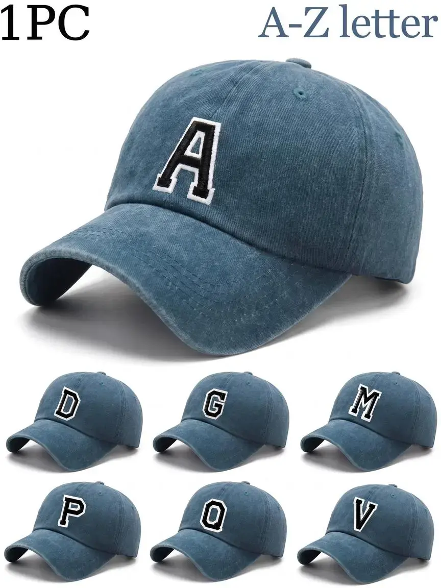 1PC Unisex Vintage Washed Baseball Cap, Personalized Cap, Customizable A-Z Letters, Adjustable Buckle, Outdoor Cycling Hiking Sun Protection Hat
