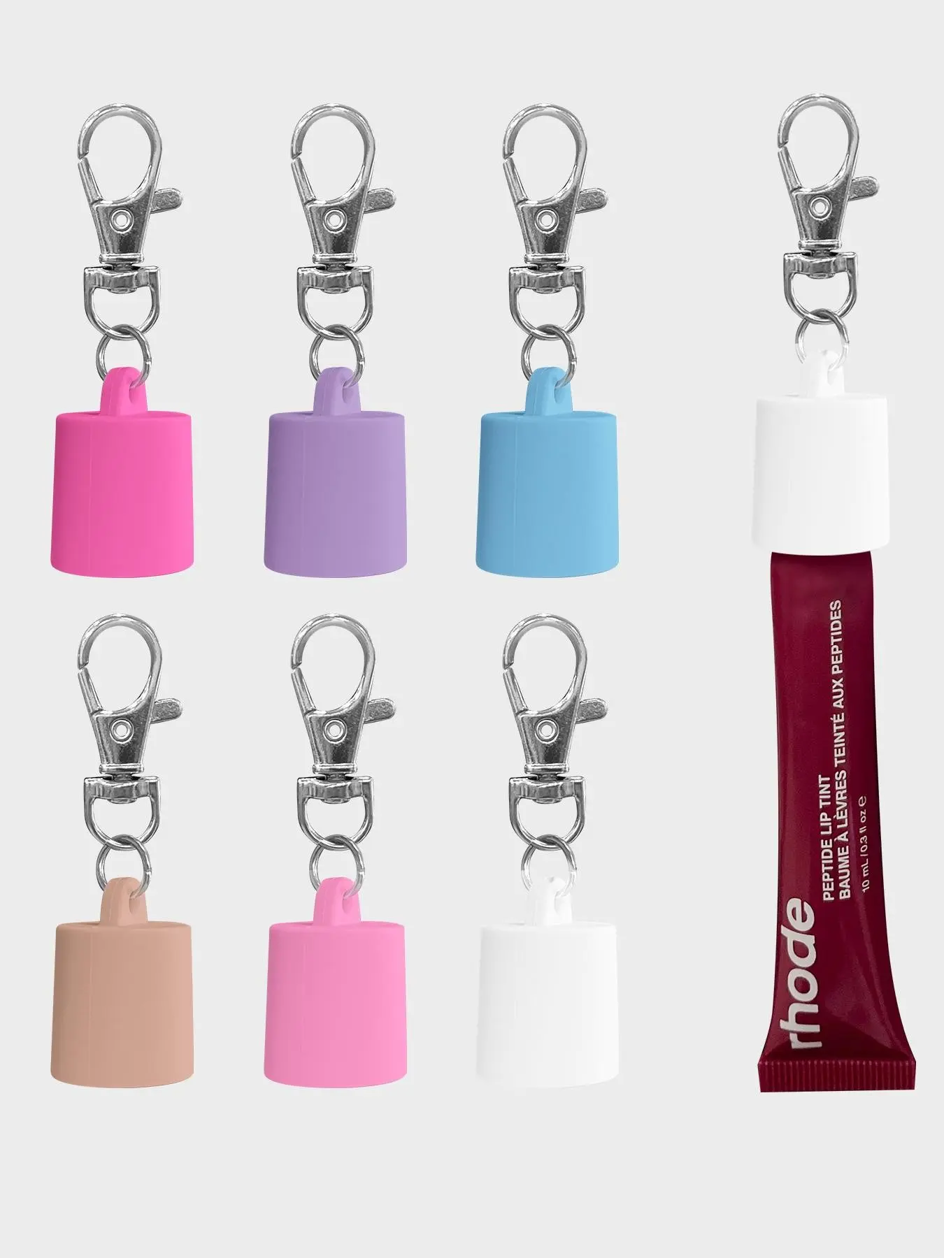 6-Piece Clip-On Lip Balm Keychains, Cute Cartoon Design, Portable Silicone Caps, Fashionable Jewelry Accessories, Trendy Lip Gloss Charms