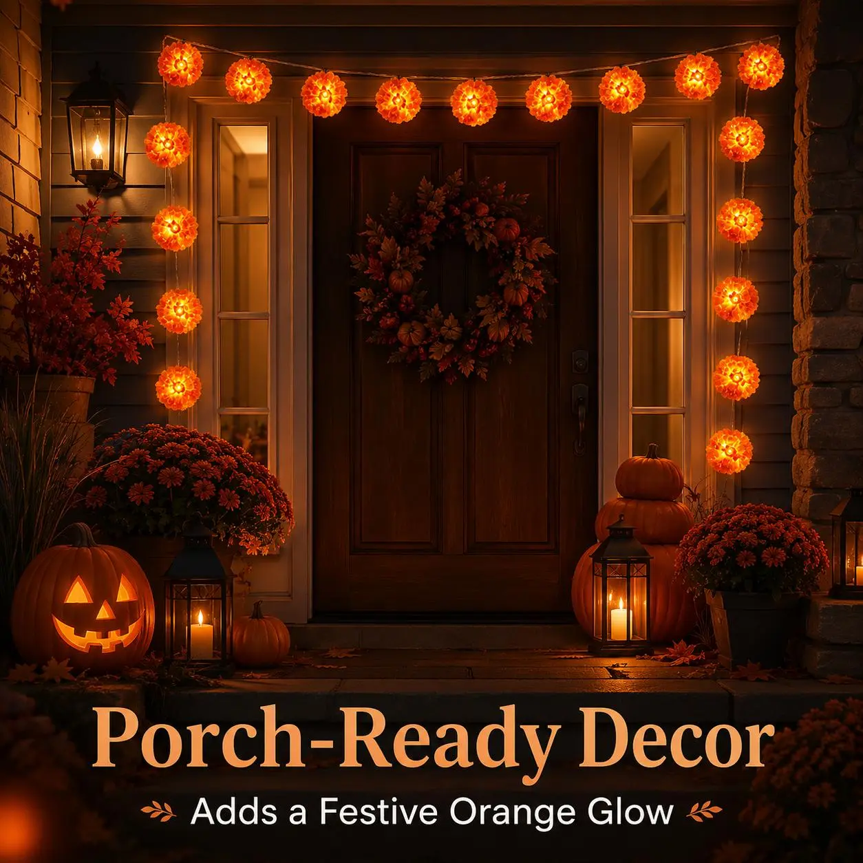 3M Day of the Dead Marigold String Lights, 20 LED Cempasuchil Flower Garland, Battery-Powered Orange Flashing Fairy Lights for Ofrenda Altar, Halloween, Fall Party & Home Decor