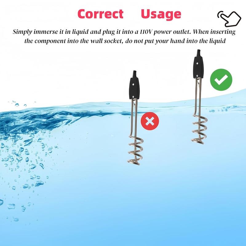 Immersion Water Heater,Portable Electric Immersion Water Boiler Heater ,10 inch Steel,1000W-110V