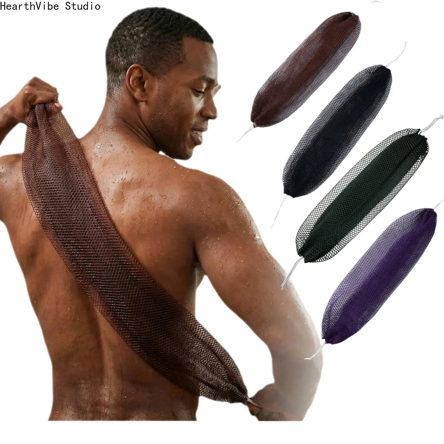 African Sponge Net Long Exfoliating Back Scrubber Soft Mesh Body Wash Cloth for Shower Bathroom