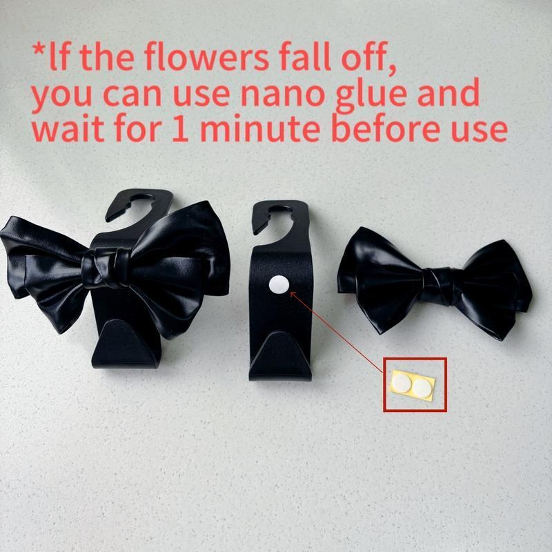 Cute Bowknot Car Seat Back Hooks 2Pcs, Premium Leather Dual Capacity Car Storage Hooks, Easy Install Interior Car Accessories Must Have,Cute Car Accessories for Women