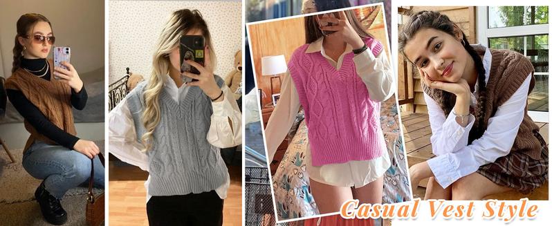 Sweater Vest for Women V Neck Sleeveless Knit Solid Casual Ribbed Preppy Pullover Tops