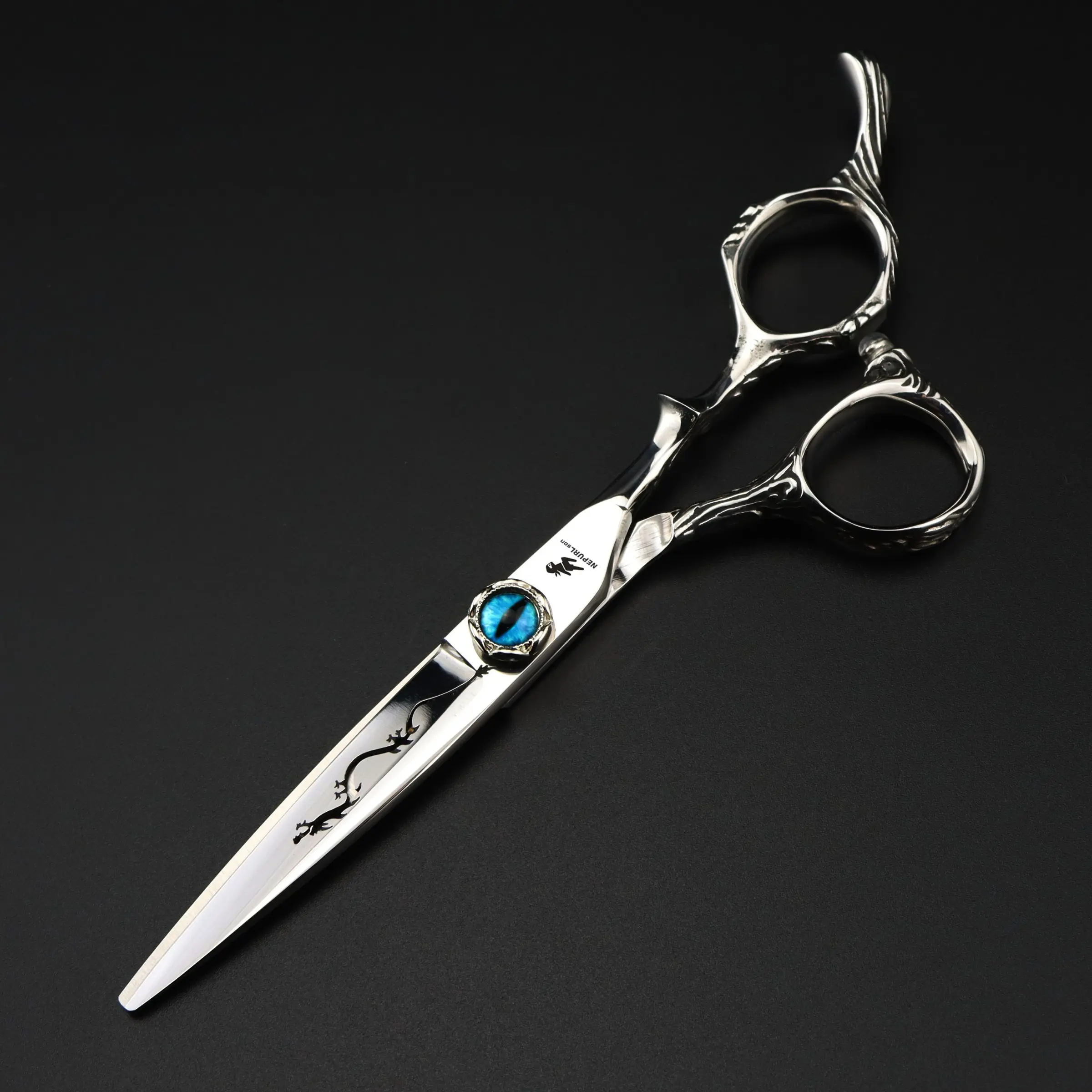 6.0 Inch Demon Eye Hair Cutting Scissors, 440C Stainless Steel, Ergonomic Right-Hand Design, Unisex, Home Use, Fine-Tooth Comb Type, Hair Cutting Tool, Barber Equipment