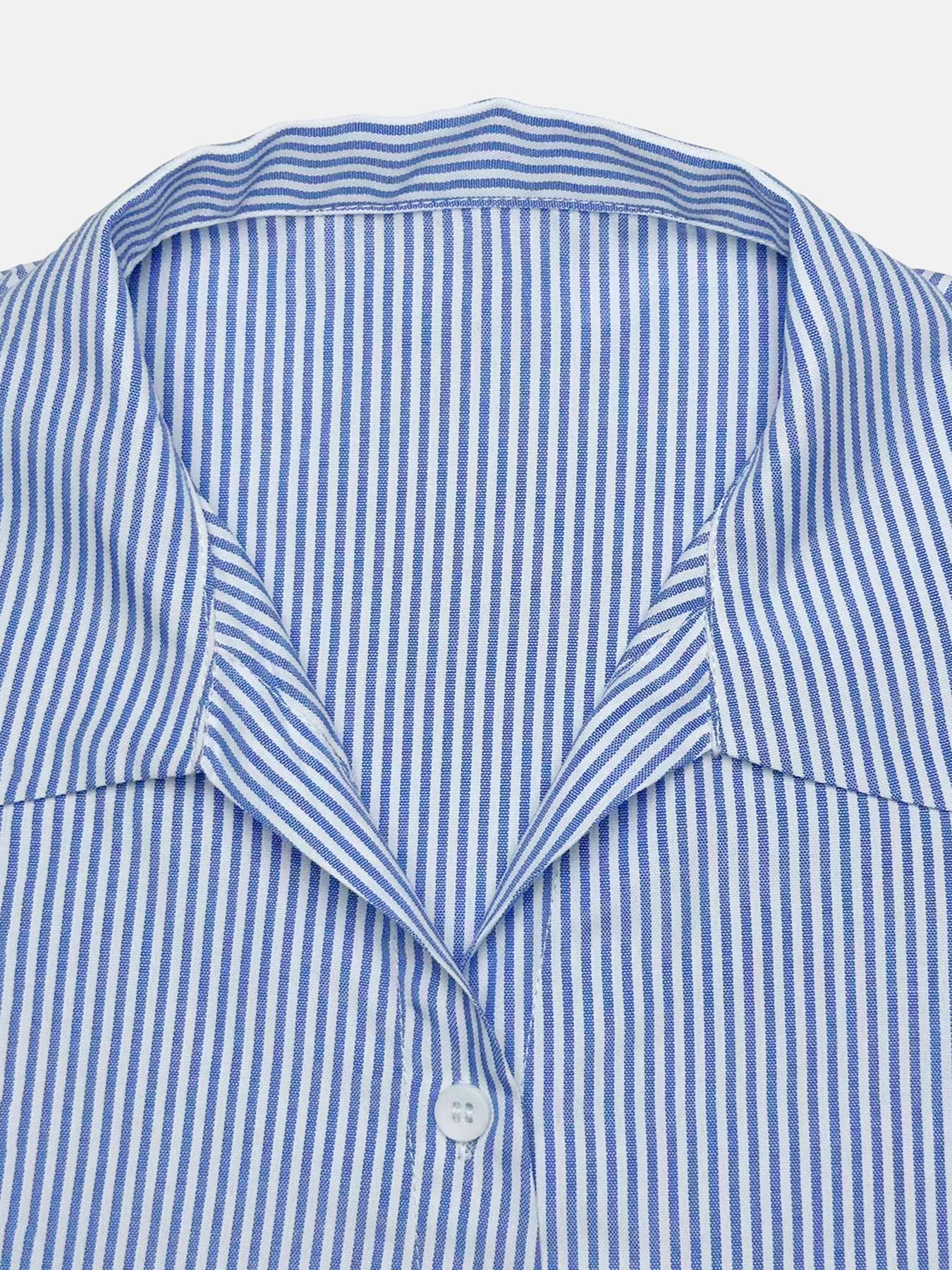 Women's Striped Print Woven Shirt Blouse, Elegant Casual Fitted Batwing Sleeve Top for Spring & Summer, Ladies Clothes for Daily Wear