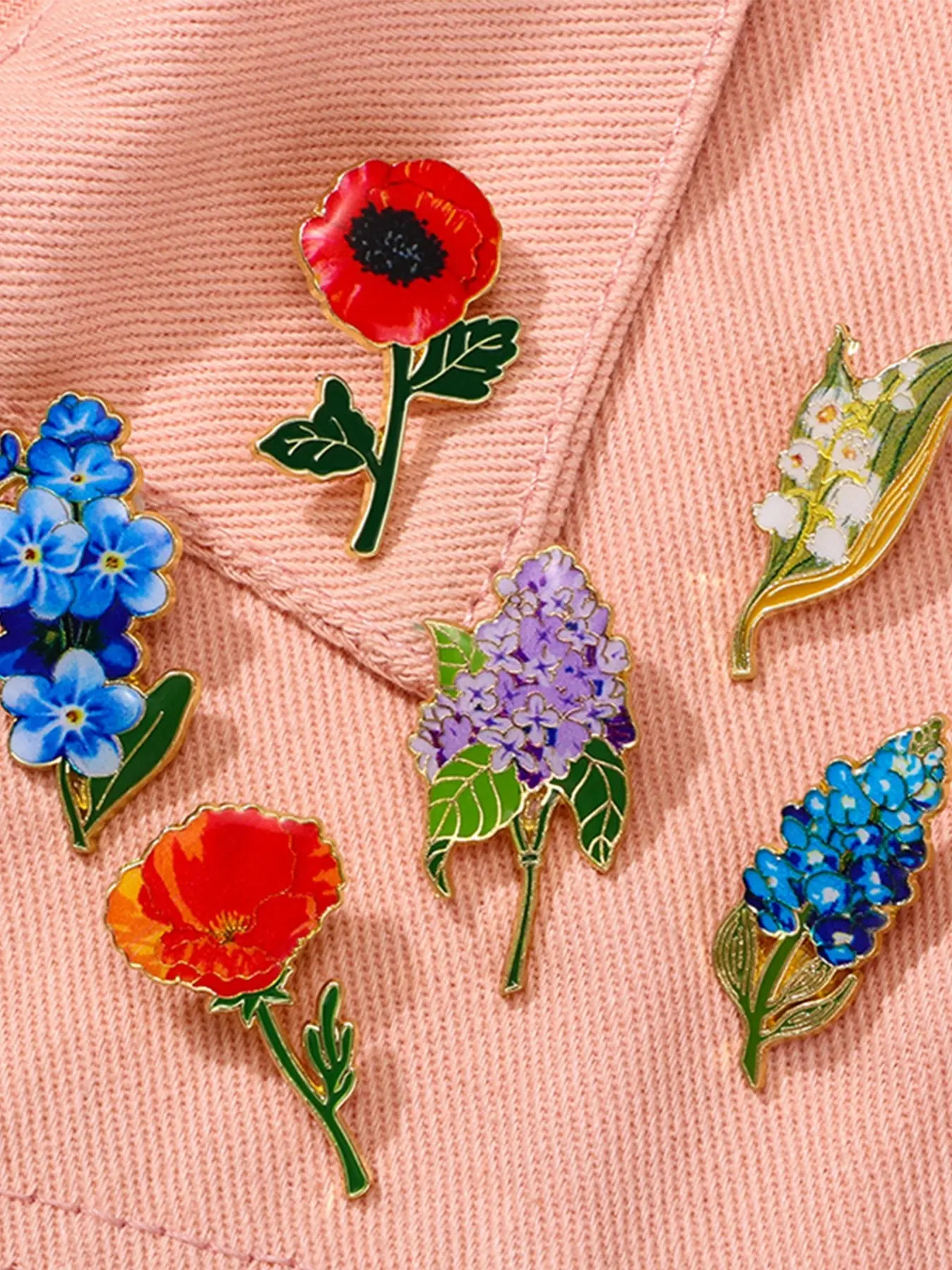 6-Piece Mixed Floral Enamel Brooch Set, Wild Plant Flower Lapel Pins, Natural Theme Backpack Decorative Badges Gift, Flower Accessories, Boutonniere Pins