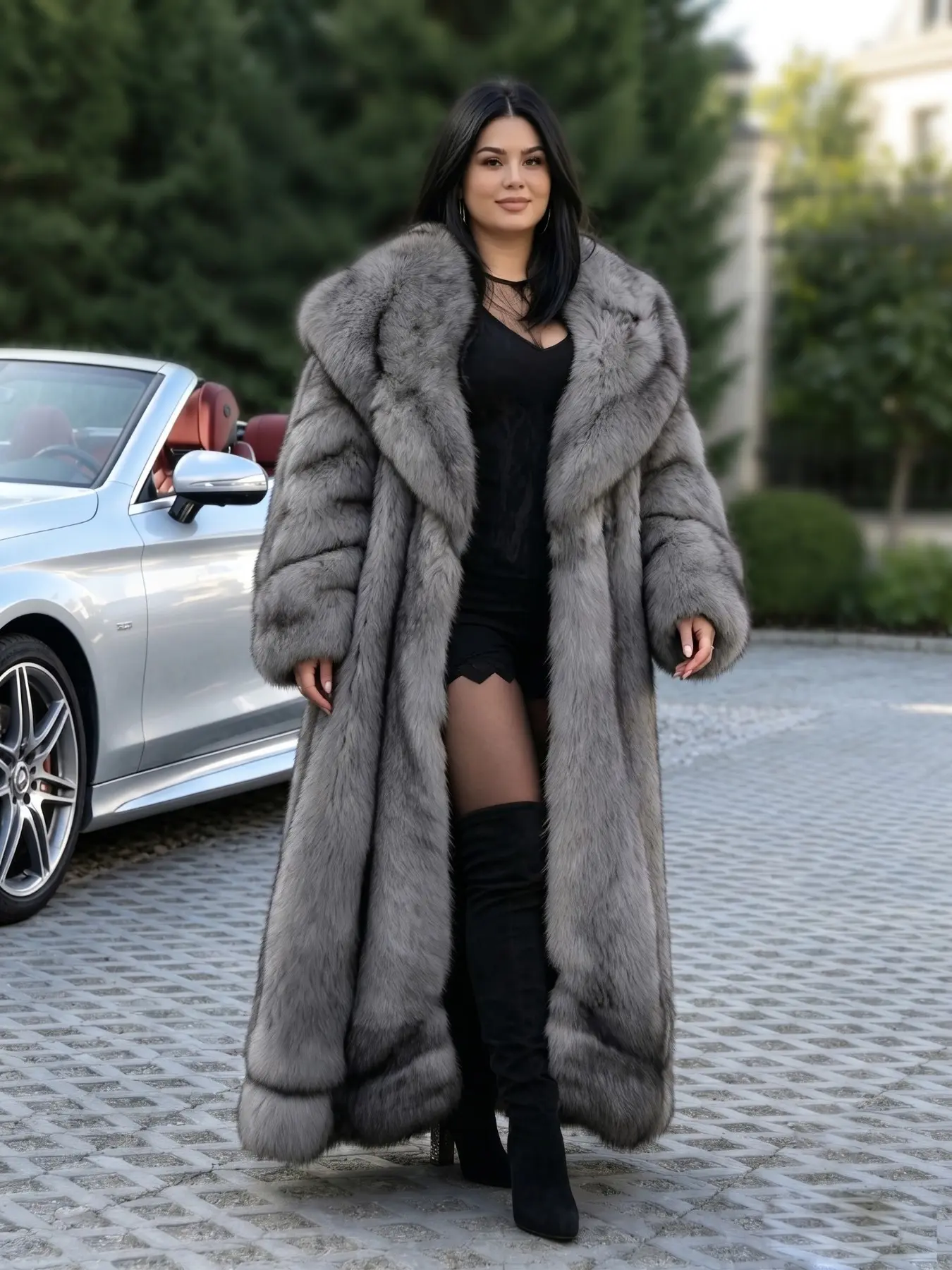 Plus Size Women's Multi‑Color Available Hooded Faux Fox Fur Coat, Chic Long Loose‑Fit Thick Warm, Fall‑Winter For Daily Commute Party
