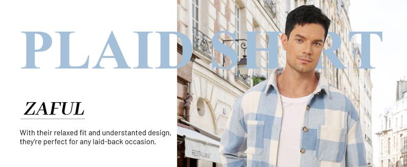 ZAFUL Unisex Plaid Shacket – Wool Blend Flannel Long Sleeve Oversized Casual Shirt Jacket with Pockets