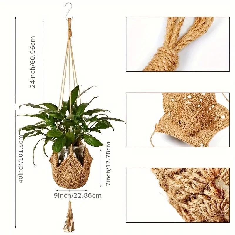 Boho Style Woven Hanging Planter Net, Lightweight Geometric Irregular Shape Hanging Plant Basket with S Hook, Home Decoration Supplies