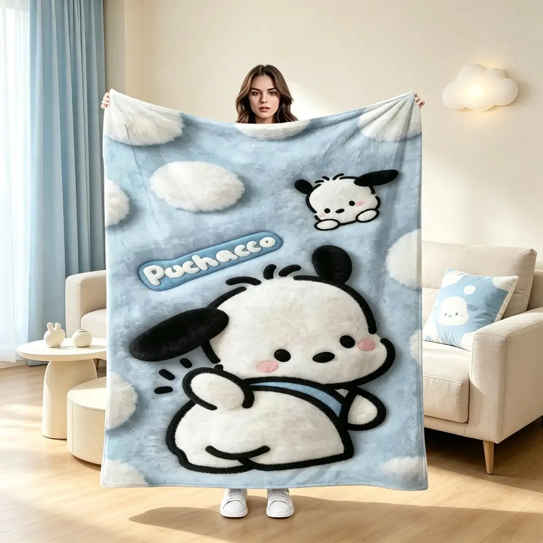 Pochacco Flannel Blanket, Creative Digital Print Blanket, Cloud Soft Fleece Throw Blanket for Kids & Adults, Multi-Purpose Cozy Warm Blanket, Home Decor Throw for Sofa Bed Bedroom Travel, Ideal Gift for Thanksgiving Valentine's Day Christmas Holiday