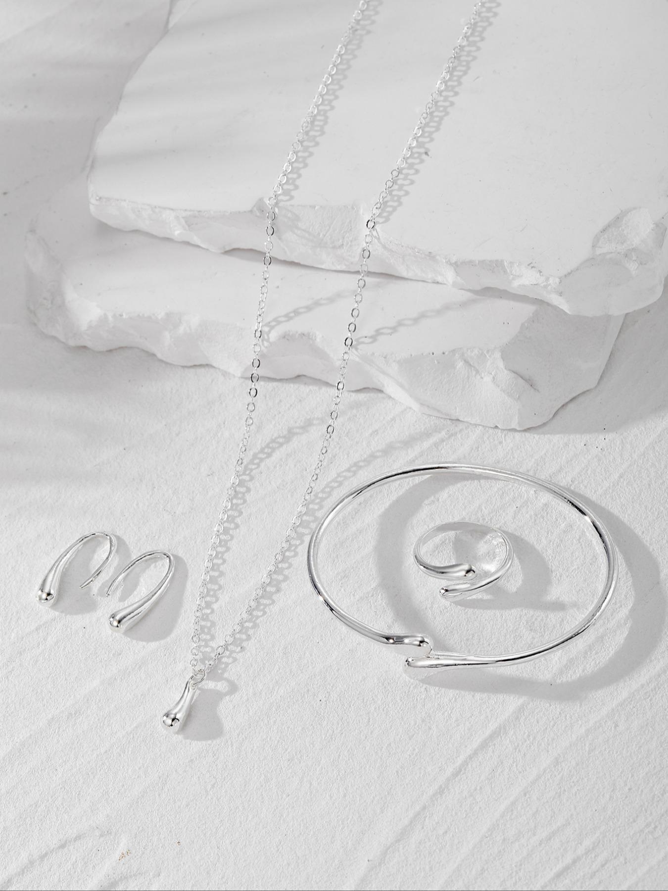 Necklace & Bracelet & Earrings & Ring Jewelry Set, Fashion Jewelry for Party, Daily Clothing Decor, Trendy All-match & Exquisite Jewelry for Birthday Gift
