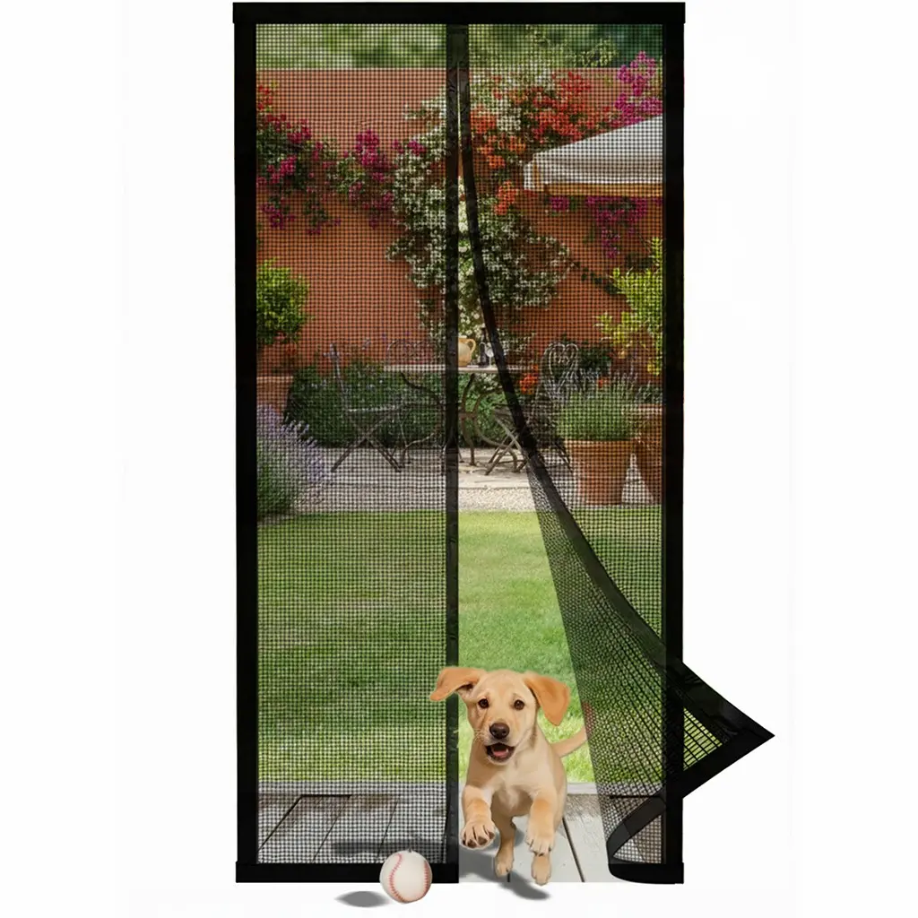 Black Magnetic Screen Door, Self-Adhesive No-Drill Mesh Curtain with Auto Closure, Bug-Reducing Flies Door Screen for Patio, Kitchen and Balcony