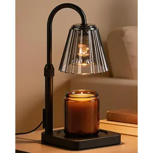 Candle Warmer Lamp with Timer & Dimmer Shatterproof PC Shade Adjustable Height for Jar Candles up to 5.3" Tall Modern Black Electric Wax Melt Warmer for Bedroom Dorm Office Gift 2 Bulbs