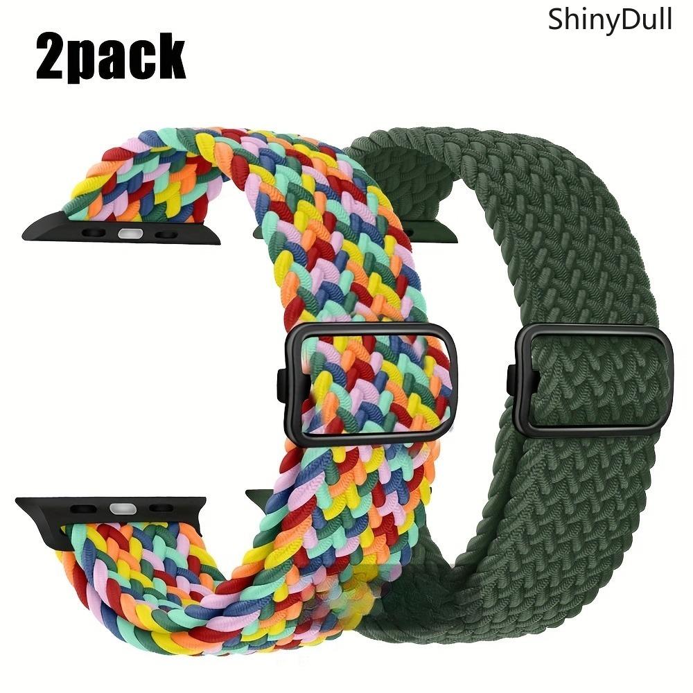 2-Pack Braided Nylon Watch Bands for Apple Watch – Elastic Solo Loop Strap 38–49mm (Series 1–10, SE, Ultra/Ultra 2)