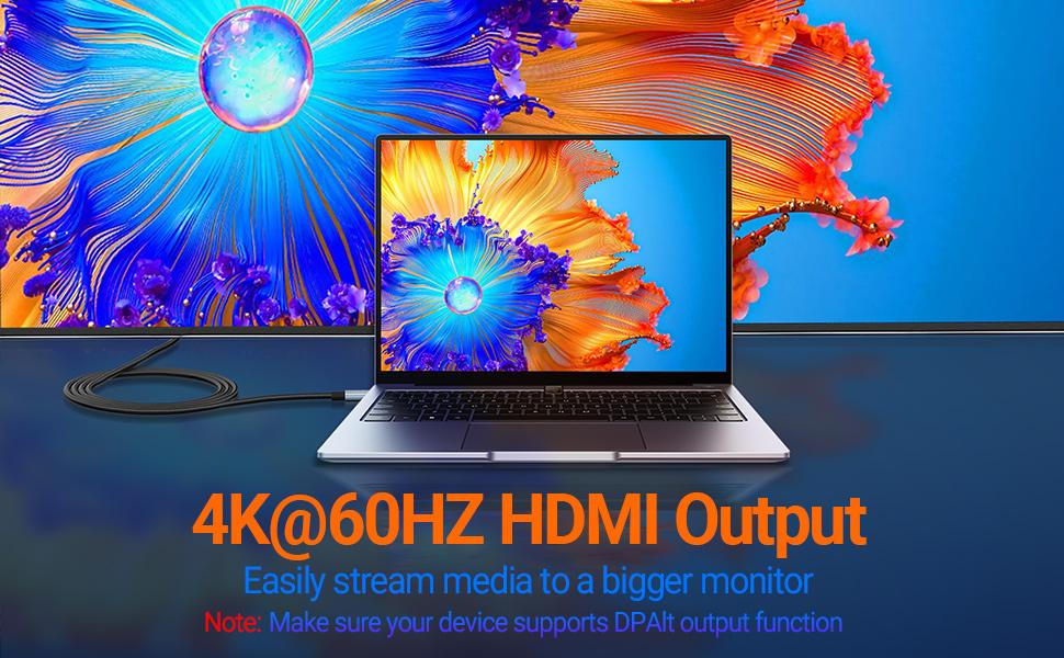 USB C to HDMI Cable 4K@60HZ (2M/6.6FT), USB C to HDMI Adapter New Nylon, USB-C to HDMI Cable Unidirectional [Thunderbolt 3/4 Compatible] for MacBook Pro/Air, iPad Pro,Samsung S Serise, Accessories, Nylon Braid