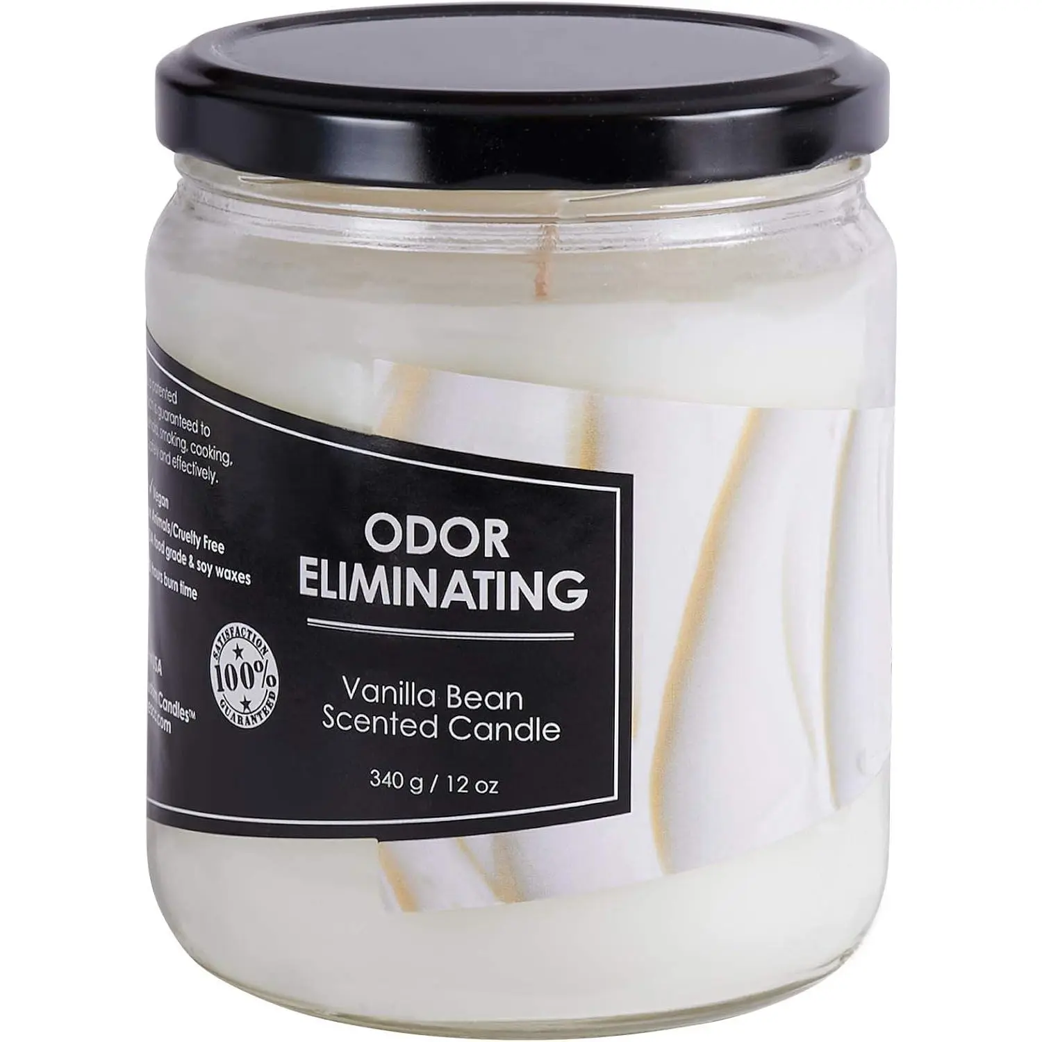 Vanilla Bean Odor Eliminating Highly Fragranced Candle - Eliminates 95% of Pet, Smoke, Food, and Other Smells Quickly - Up to 80 Hour Burn time - 12 Ounce Premium Soy Blend
