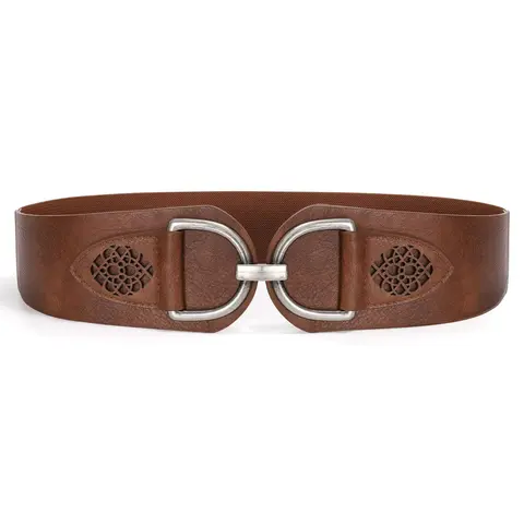 JASGOOD Vintage Women Stretchy Wide Belt Chunky Buckle Elastic Wide Waist Belts for Dresses Coats